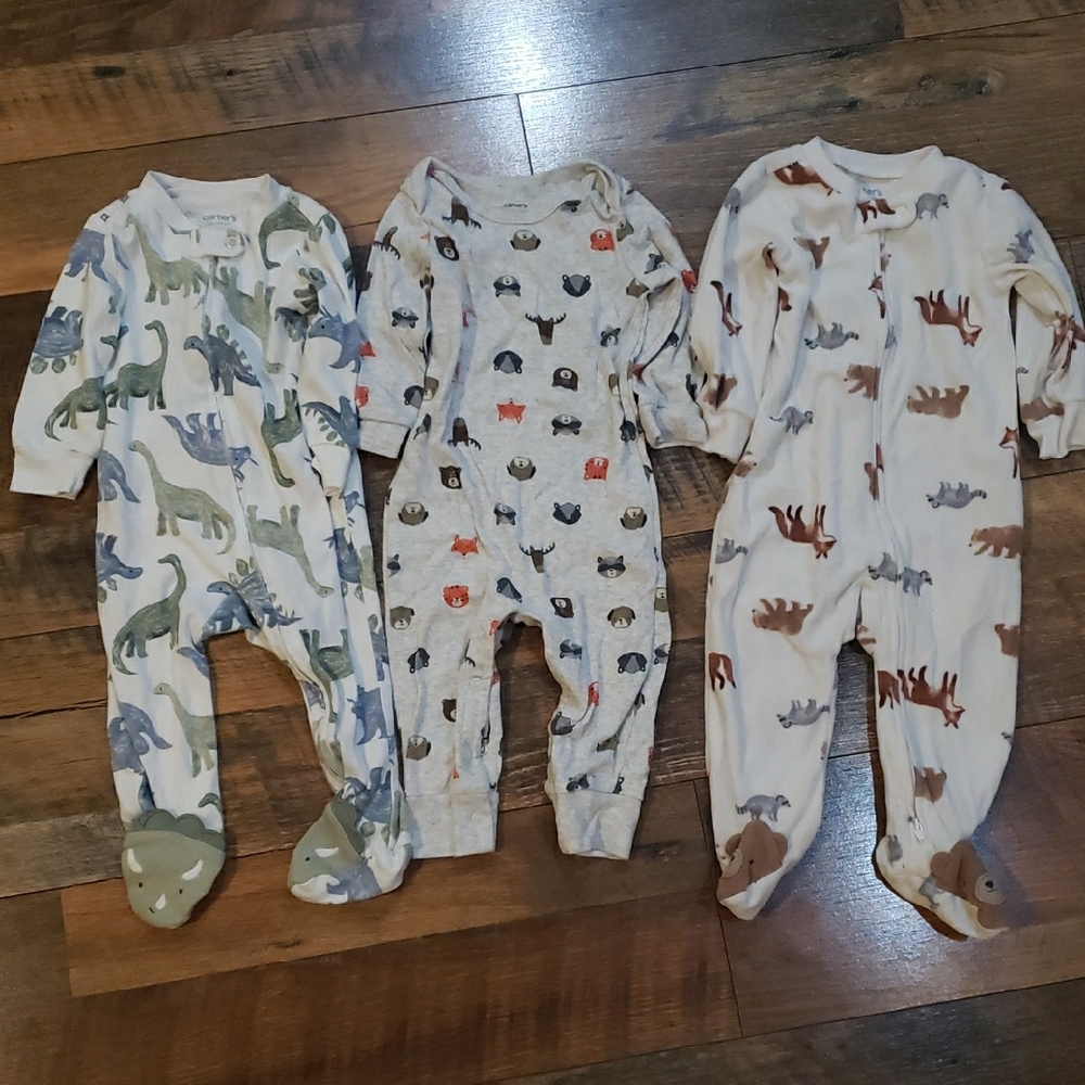 Baby Boy One-Piece Footed Pajama - Neutral Animal Prints